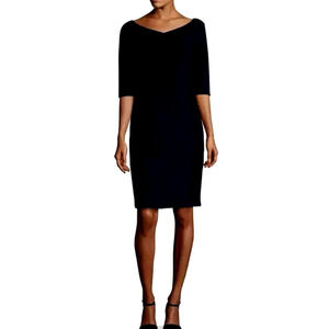 NWT Lafayette 148 Alexia Dress Black V Neck 3/4 Sleeve Shift Bellow Knee…